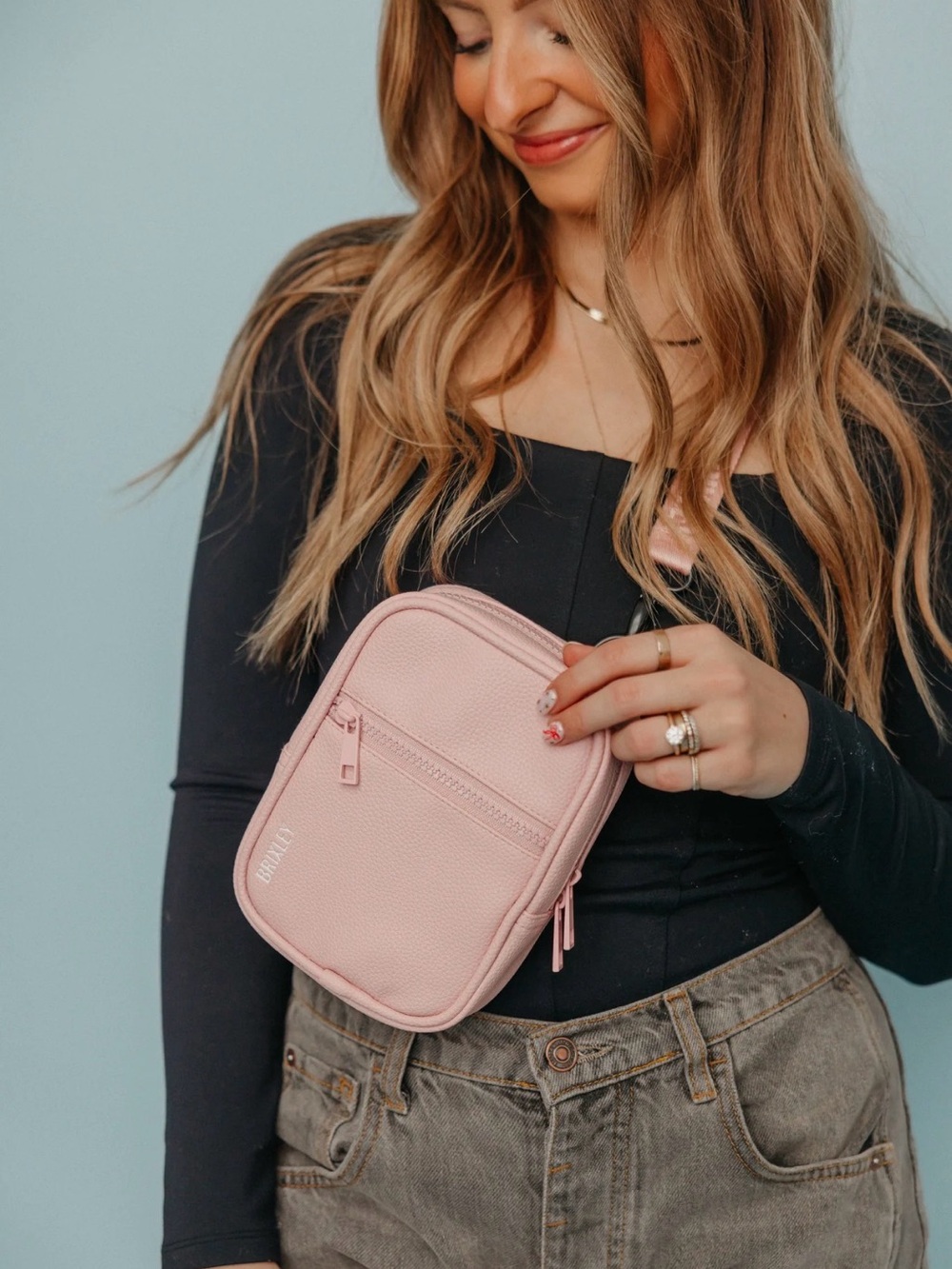 BRIXLEY  LEATHER BLOSSOM CROSSBODY SLING Convertible Bag Purse Travel Pink NWOT